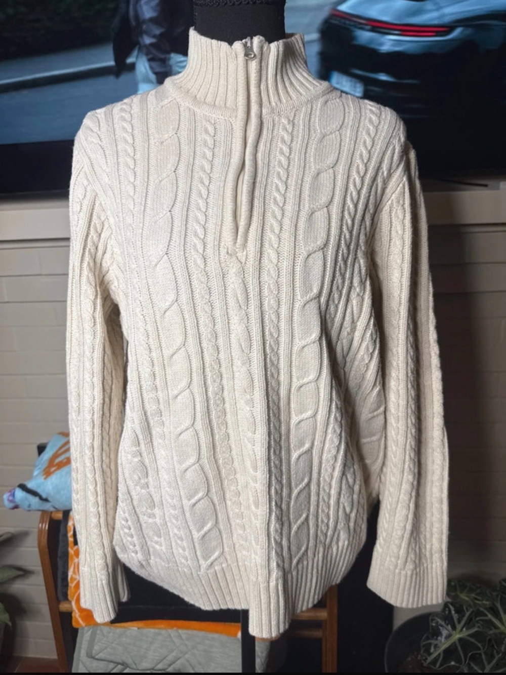 croft & barrow Cream Cable-Knit Half-Zip Turtleneck Sweater